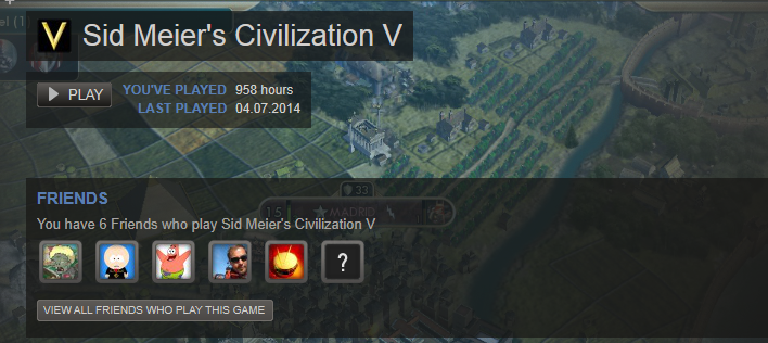 Civilization 5 last played two weeks ago