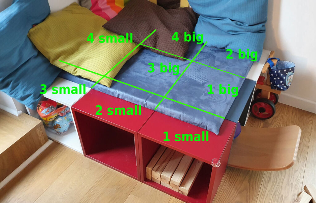 DIY play storage platform - concept of IKEA EKET to combine